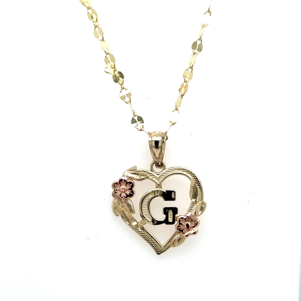 10k Yellow Gold with Initial Heart Pendant With Chain