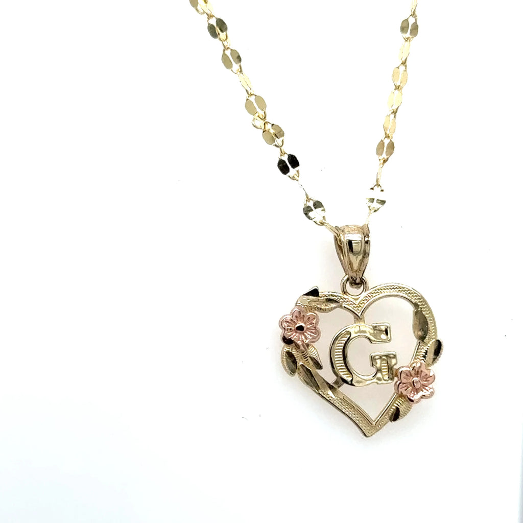 10k Yellow Gold with Initial Heart Pendant With Chain