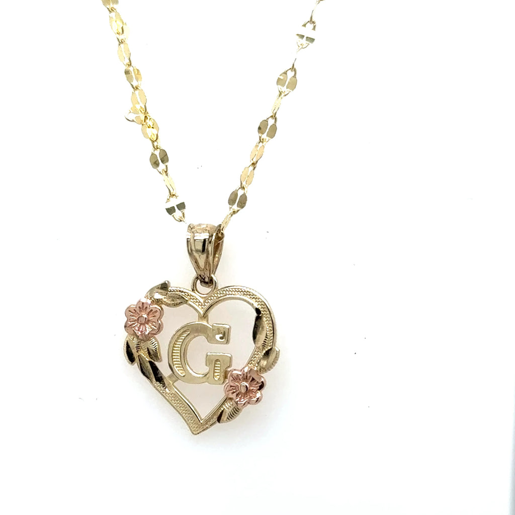 10k Yellow Gold with Initial Heart Pendant With Chain