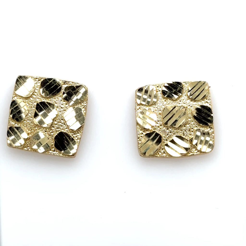Midsize 10k Yellow Gold, Square Butterfly Nugget Earrings