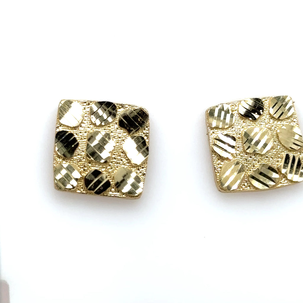 Midsize 10k Yellow Gold, Square Butterfly Nugget Earrings