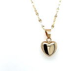10k Yellow Gold Puff Heart Pendant With Mirror Chain