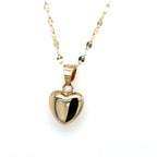 10k Yellow Gold Puff Heart Pendant With Mirror Chain