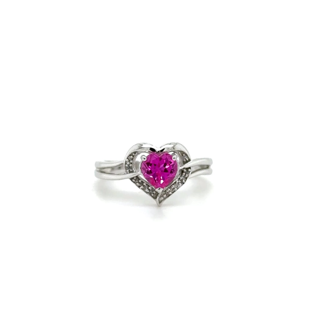Women’s 10K White Gold 0.04ctw Natural Diamond, 1.10ct LPS heart ring