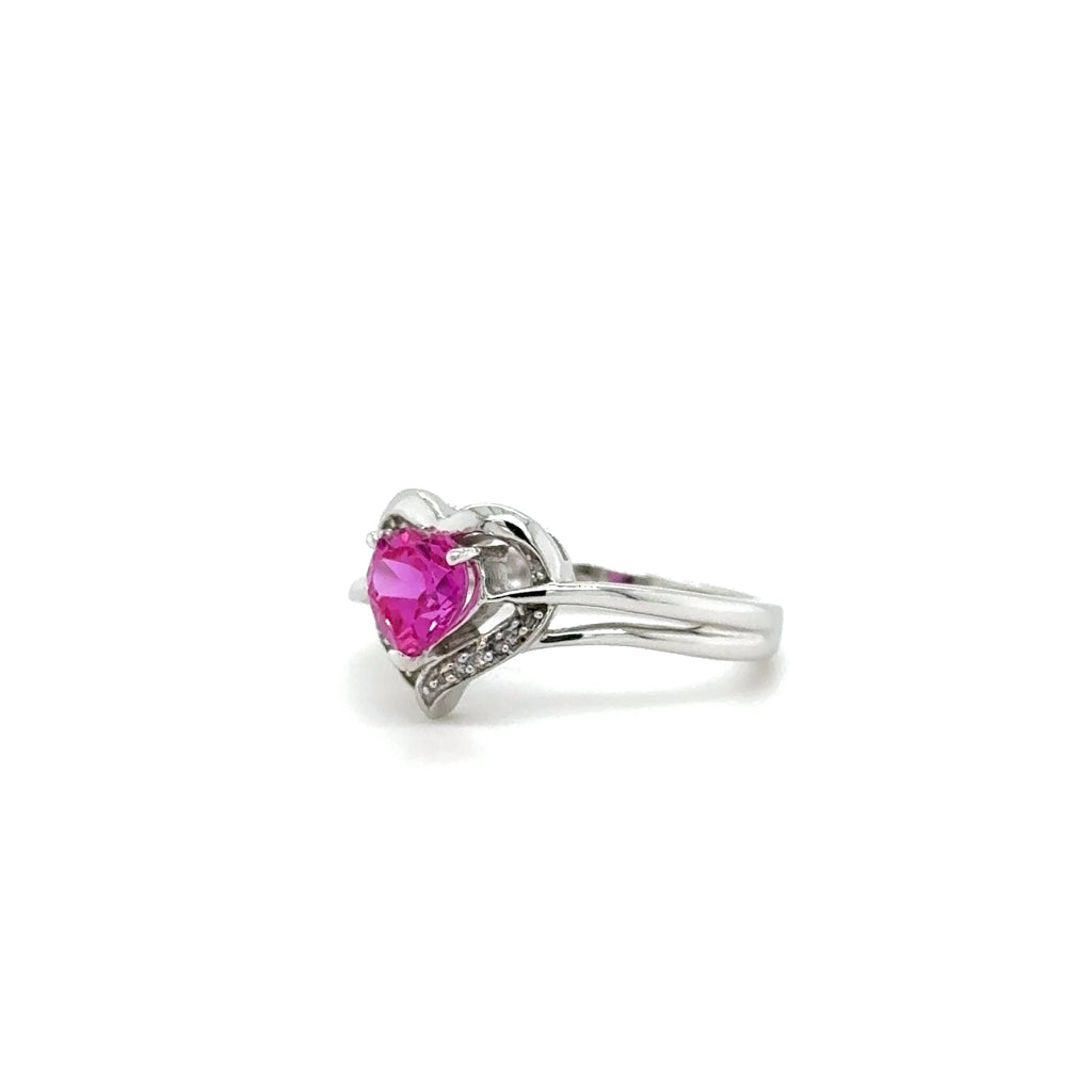 Women’s 10K White Gold 0.04ctw Natural Diamond, 1.10ct LPS heart ring