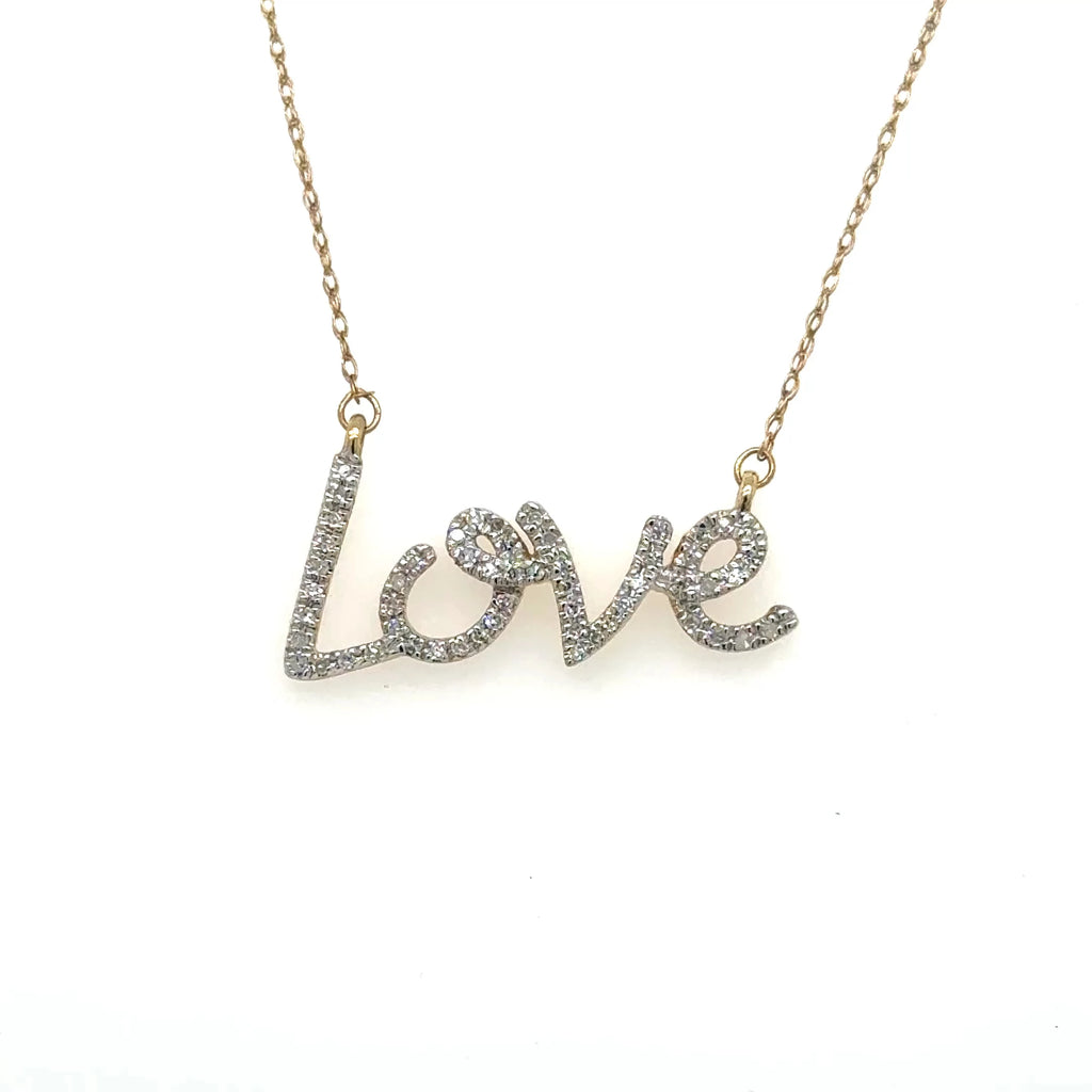 Women’s 10k Yellow Gold ‘Love’ Diamond Necklace & Charm 0.13ctw