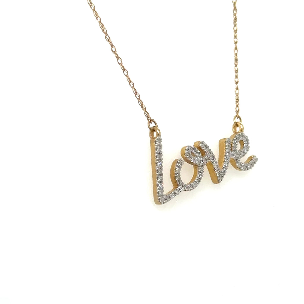 Women’s 10k Yellow Gold ‘Love’ Diamond Necklace & Charm 0.13ctw