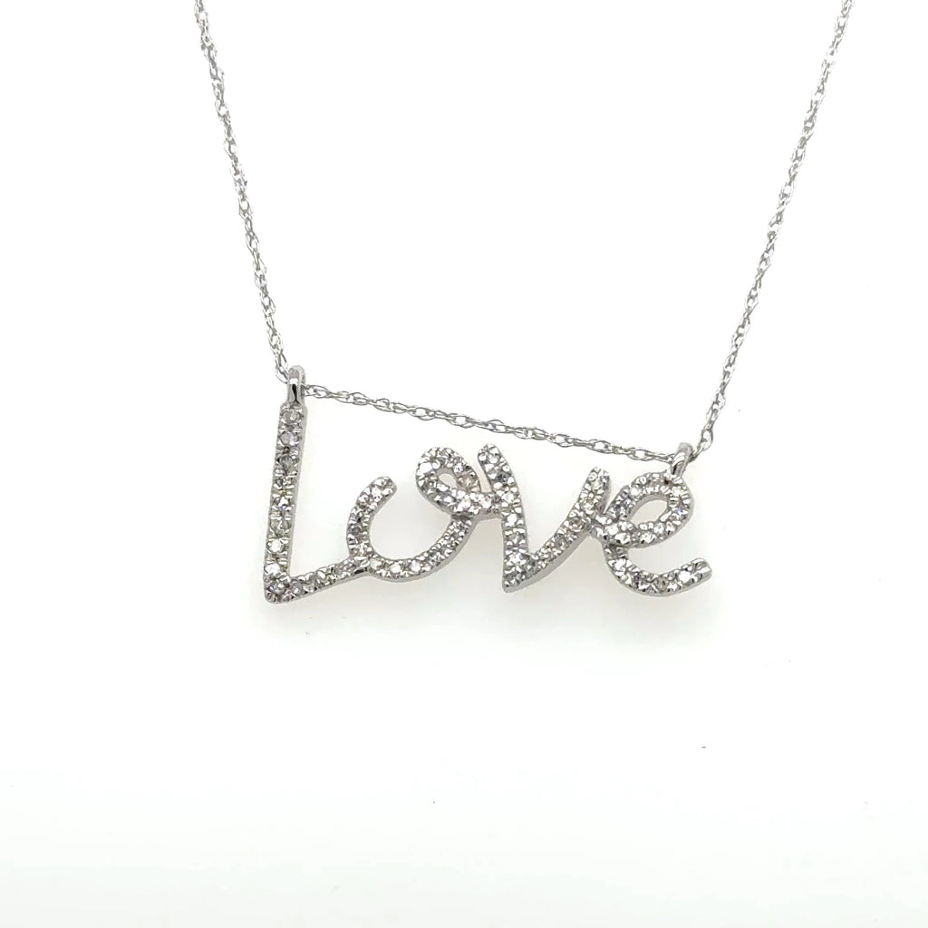 Women’s Diamond 10k White Gold ‘Love’ Necklace & Charm 0.13ctw