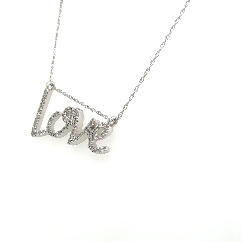 Women’s Diamond 10k White Gold ‘Love’ Necklace & Charm 0.13ctw