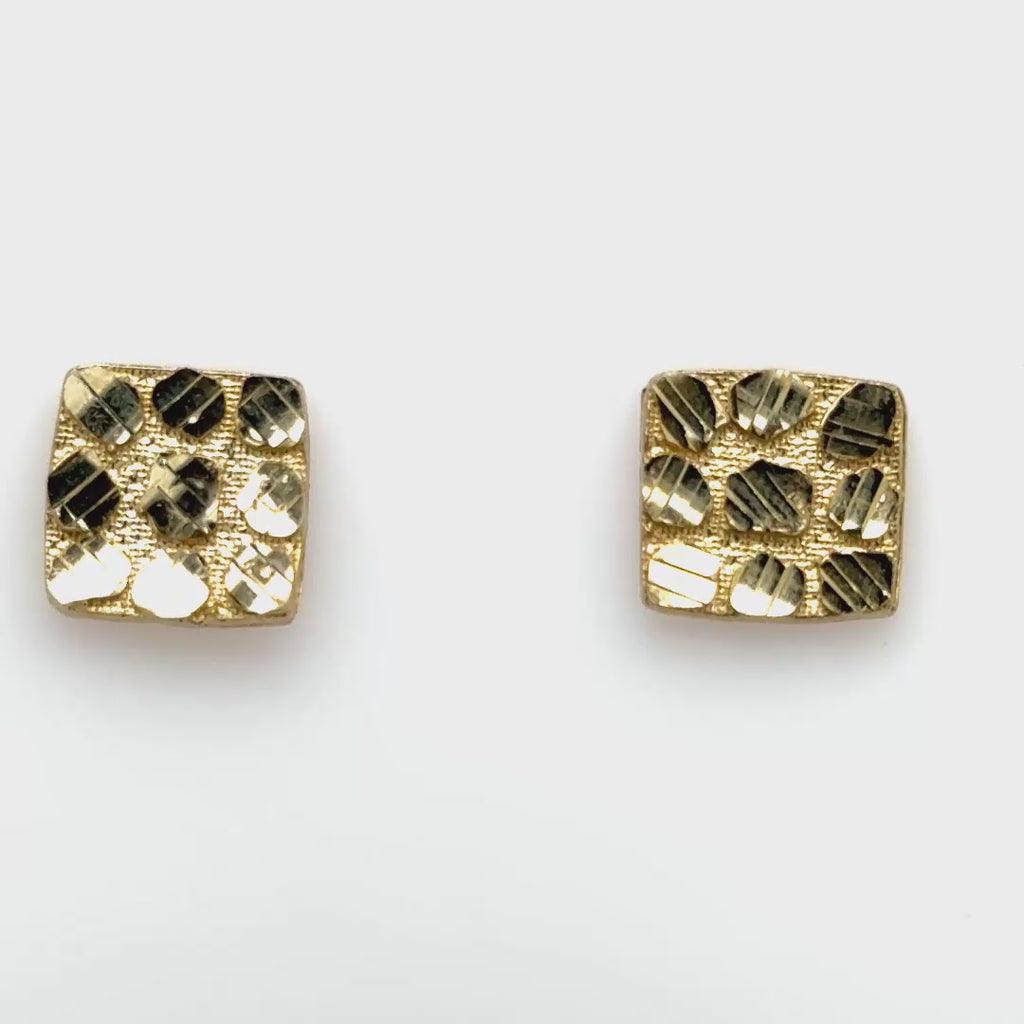 Small 10k Yellow Gold, Classic Square Nugget Earrings
