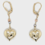 14k Tricolor Gold, Dangle Heart Earrings