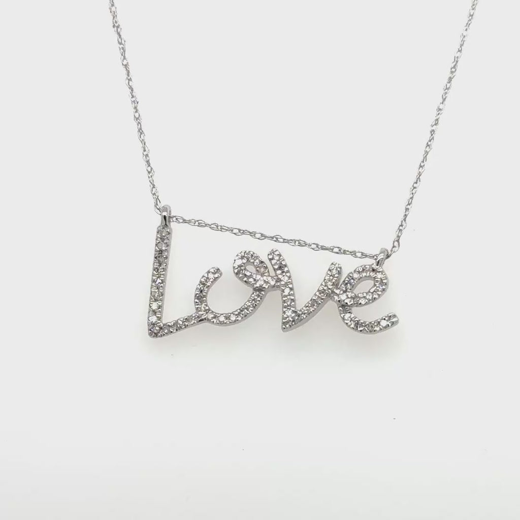 Women’s Diamond 10k White Gold ‘Love’ Necklace & Charm 0.13ctw