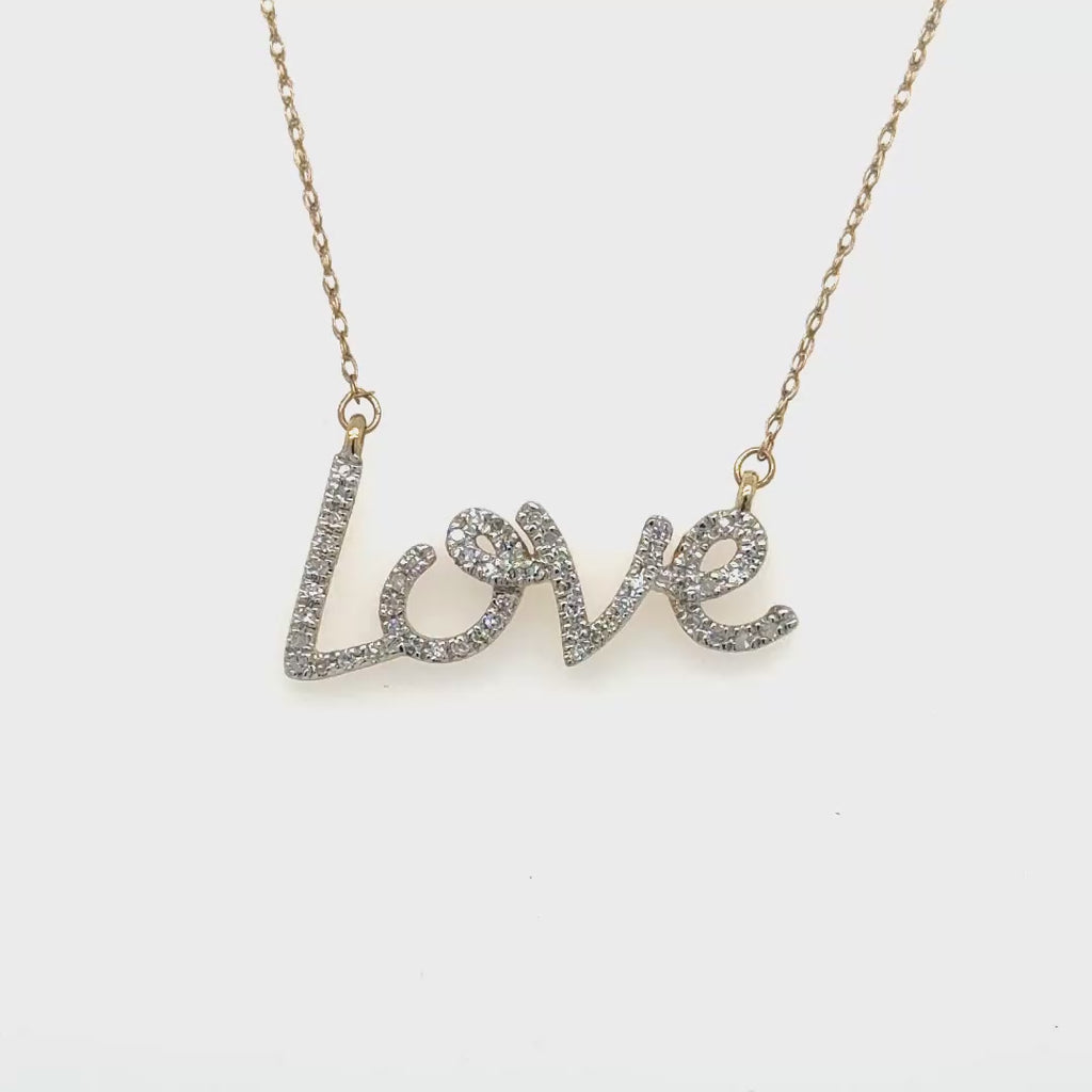 Women’s 10k Yellow Gold ‘Love’ Diamond Necklace & Charm 0.13ctw