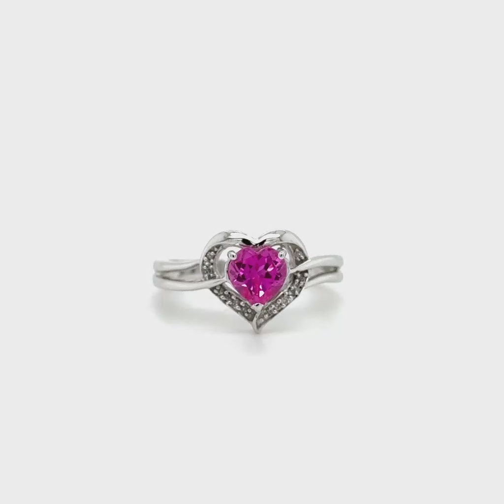 Women’s 10K White Gold 0.04ctw Natural Diamond, 1.10ct LPS heart ring