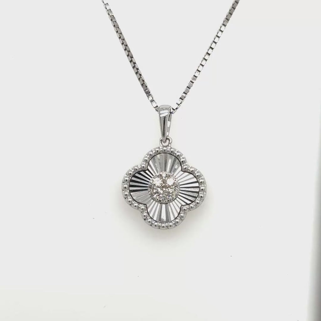 Women’s 10k White Gold Clover Pendant with Chain