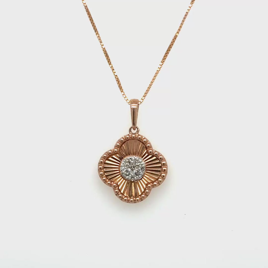 Women’s 10k Rose Gold Diamond Clover Pendant With Chain
