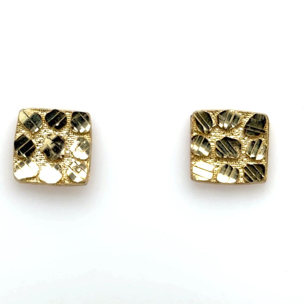 Small 10k Yellow Gold, Classic Square Nugget Earrings