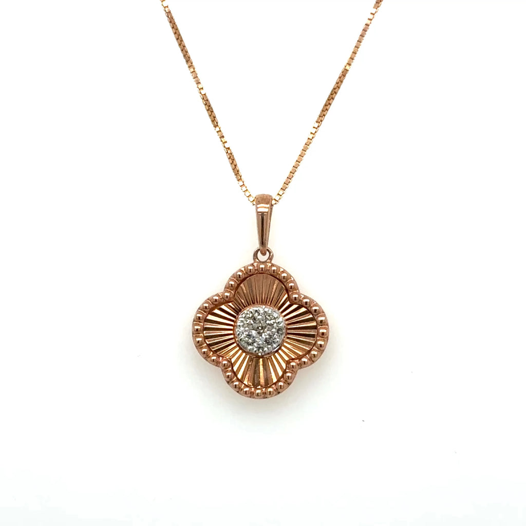 Women’s 10k Rose Gold Diamond Clover Pendant With Chain