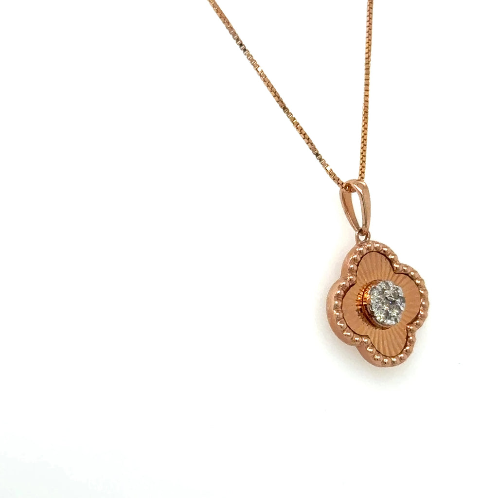 Women’s 10k Rose Gold Diamond Clover Pendant With Chain
