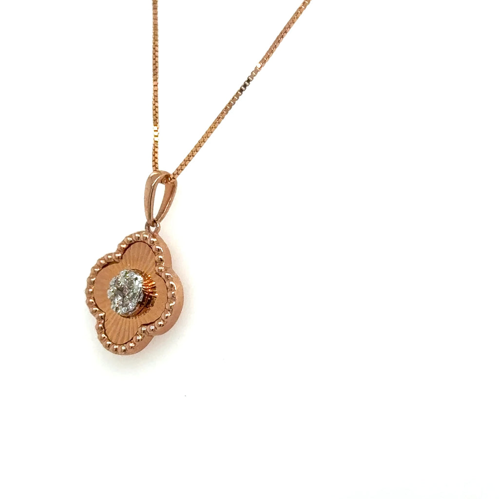 Women’s 10k Rose Gold Diamond Clover Pendant With Chain