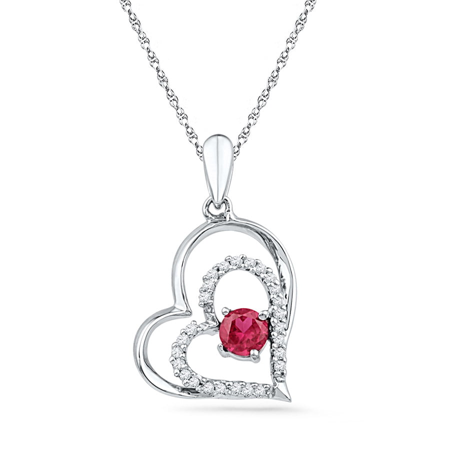 10k White Gold Ruby Double Heart Pendant | Pueblo Jewelers